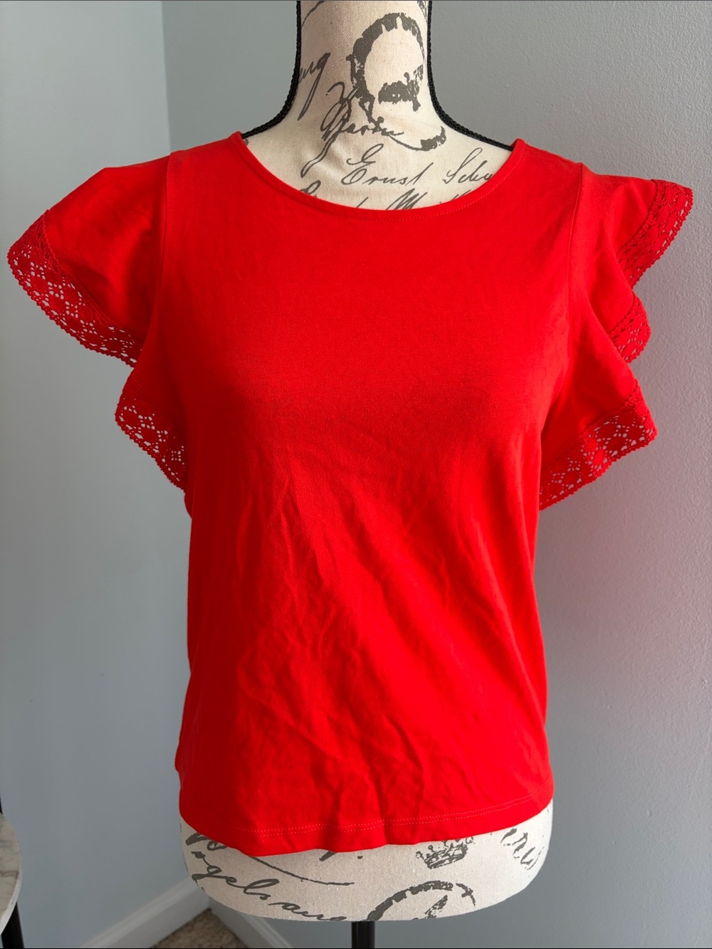 NEW! H&M Bright Red XS Flutter Sleeve Tee